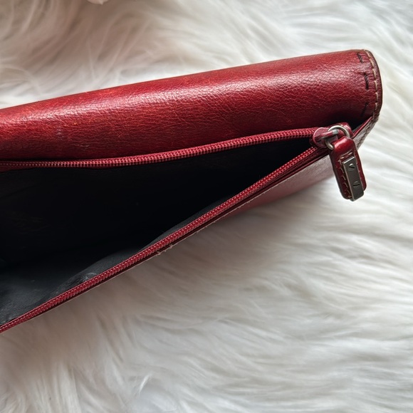 FOSSIL Soft Leather Trifold Billfold Wallet Deep Red Crimson with Stitching - Picture 8 of 12